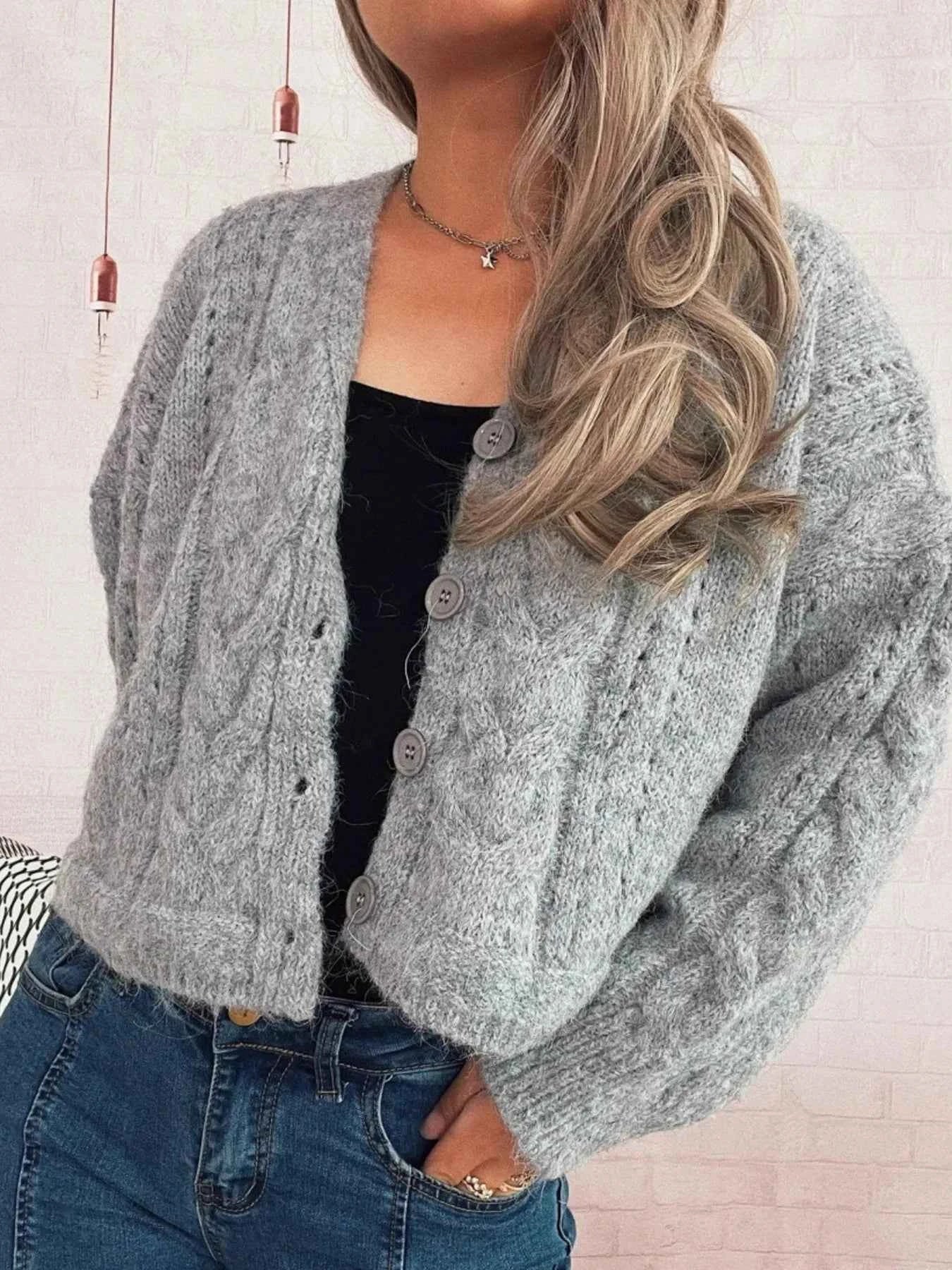 Cable Knit Button-Up Cardigan