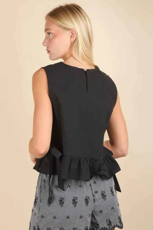 VERY J Side Tie Detail Ruffled Sleeveless Top 45f542c99b914bcb9f23d61f6ffe9da8-Max-Origin