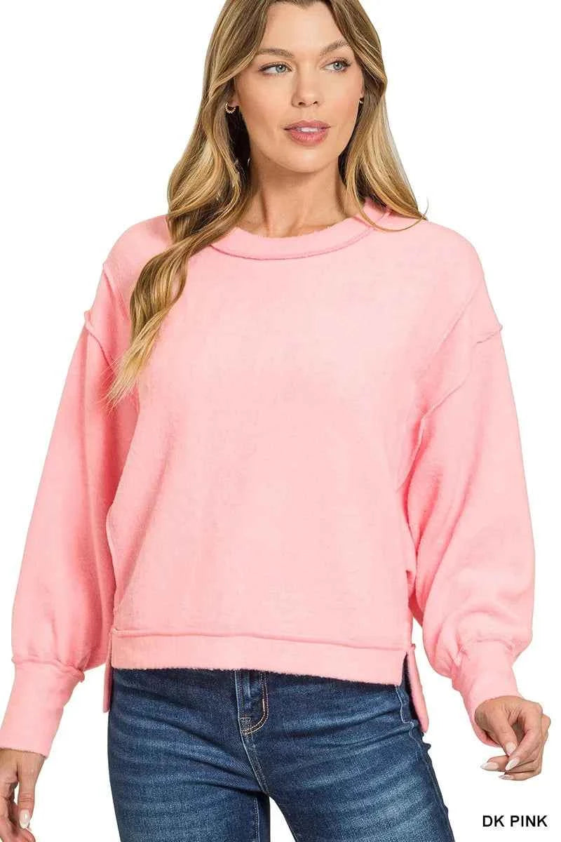 Zenana Brushed Melange Hacci Oversized Pullover DK PINK 45fd41cd392146af88048ab2e0f561d2-Max-Origin