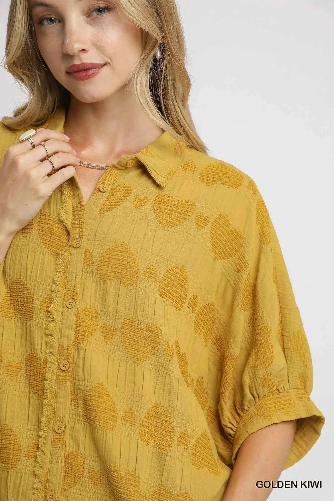 Umgee Jacquard Heart Collared Shirt 46043990-2b13-4226-abd1-1ca893dcb1b8-Max-Origin