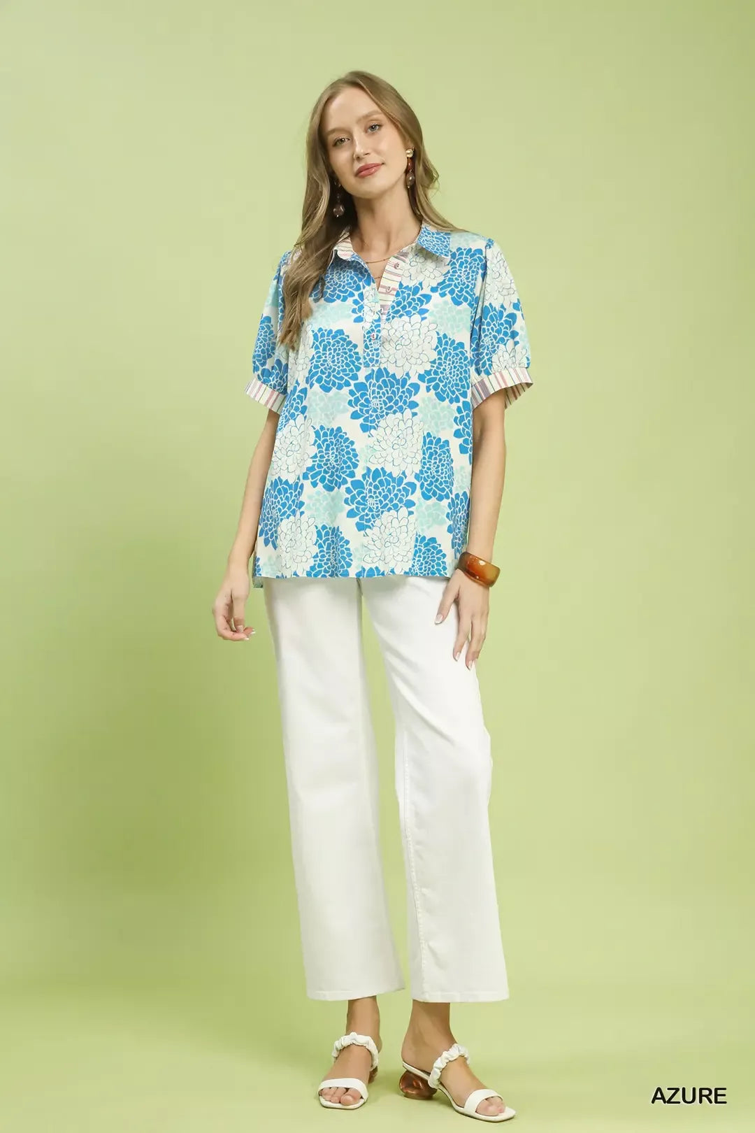 Umgee Floral Collared Short Sleeve Blouse 46060e54-ed10-472d-911b-ecdacf2c79c9-Max-Origin