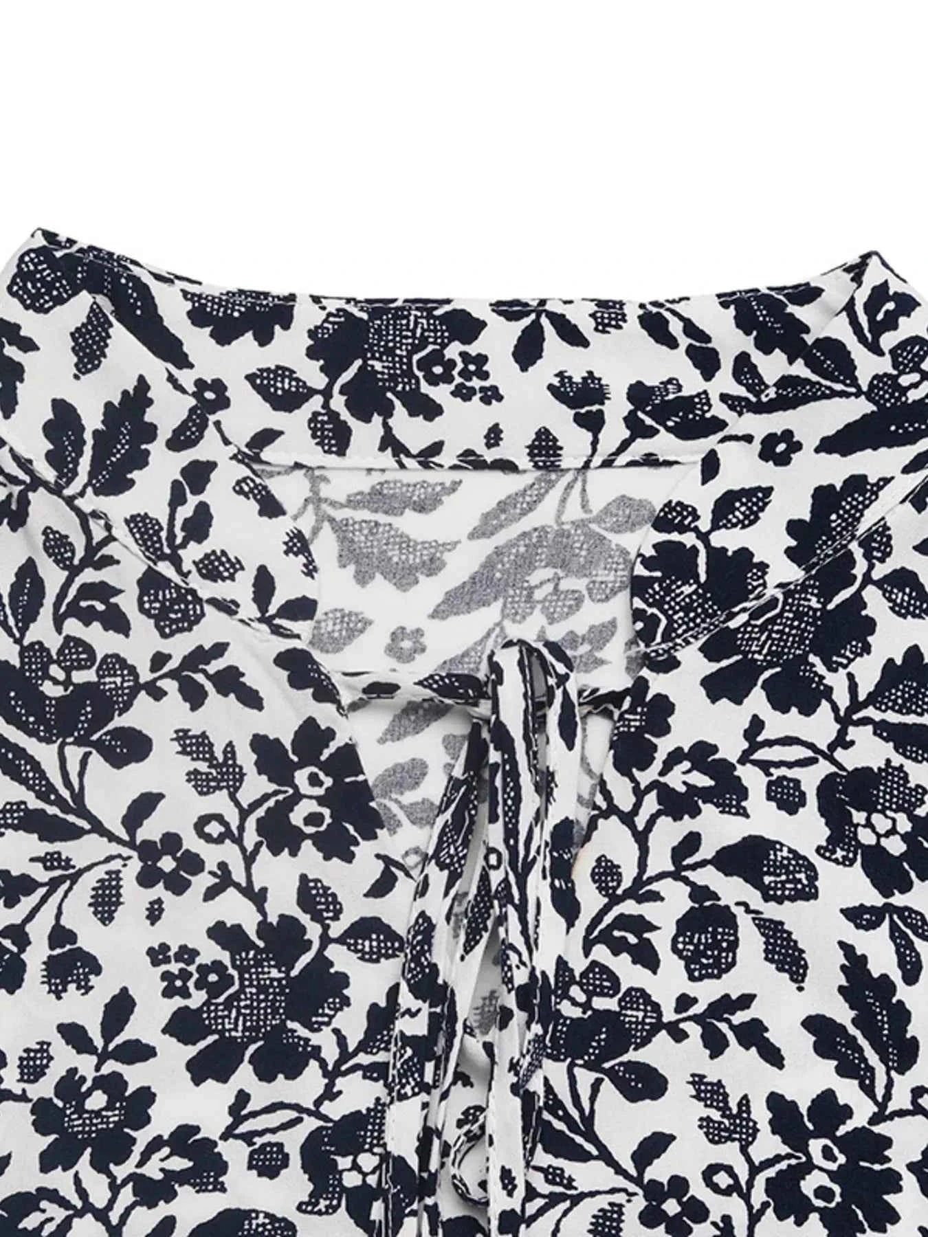Printed Tie Neck Long Sleeve Blouse 4609eeaa1f9849a3ad0221da5f8569a0-Max-Origin