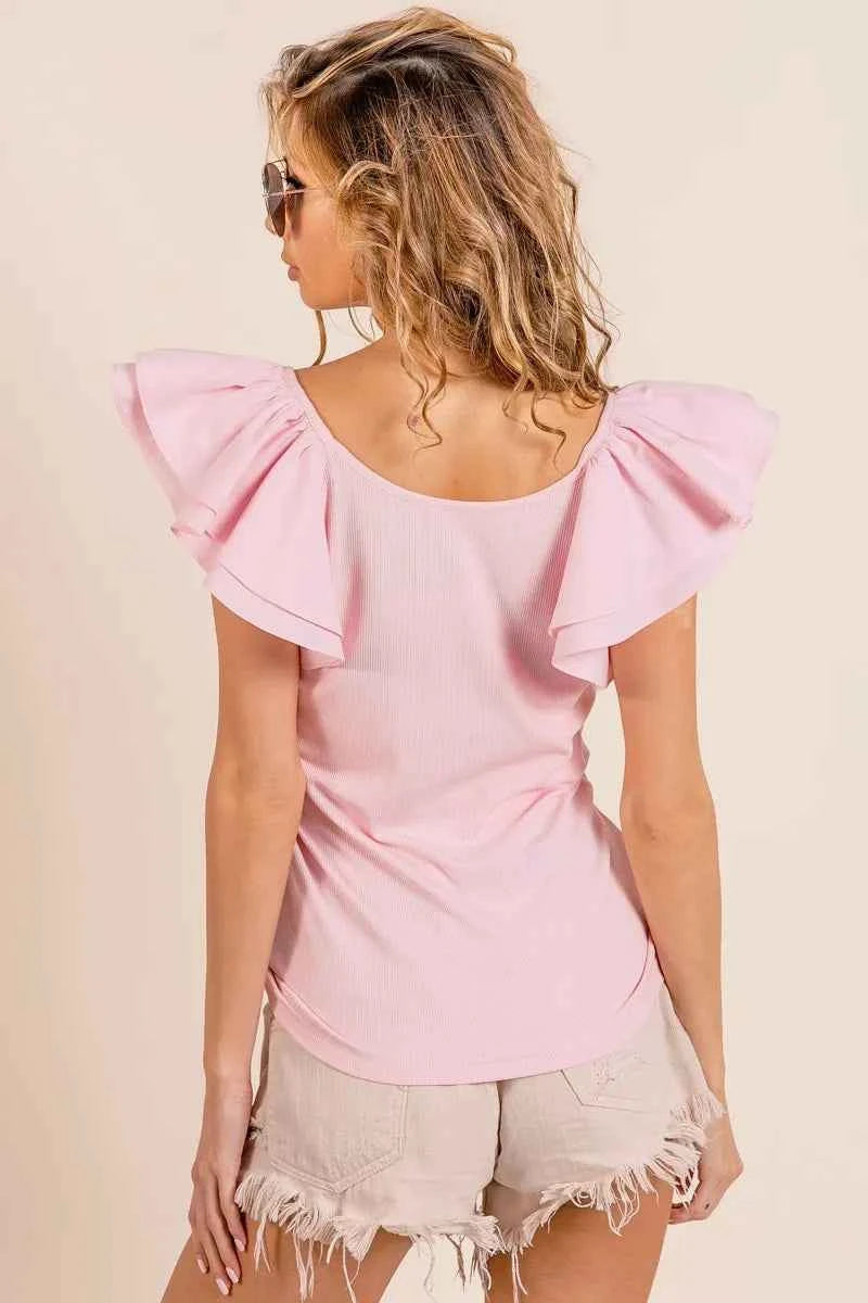BiBi Wide Layered Ruffle Sleeve Scoop Neck Ribbed Top 46160ac4c79e4054867aef30a801fb8e-Max-Origin
