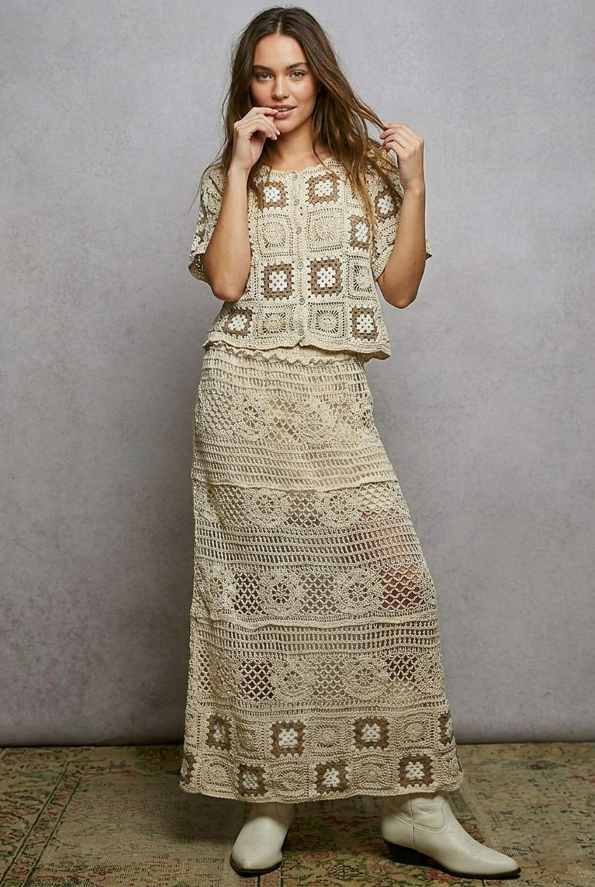 POL Floral Crochet Ruffled Waistband Maxi Skirt with Granny Square Weave 4616ad72-a1f5-4263-b312-8941b5b80b10-Max