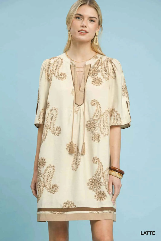 Umgee Embroidered Split Neck Shift Dress LATTE 461ebd00-4d6a-448a-8f3a-2eee11a17422-Max-Origin