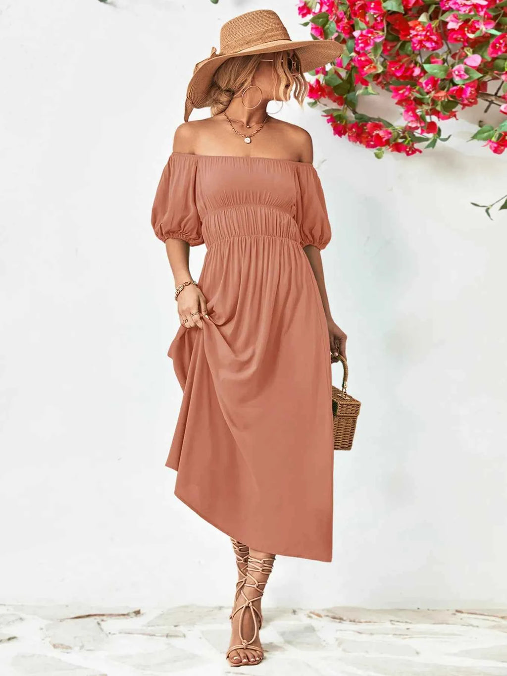 Off-Shoulder Puff Sleeve Smocked Maxi Dress 462401ea-7ef2-45be-8cf3-f21159b5d534-Max-Origin