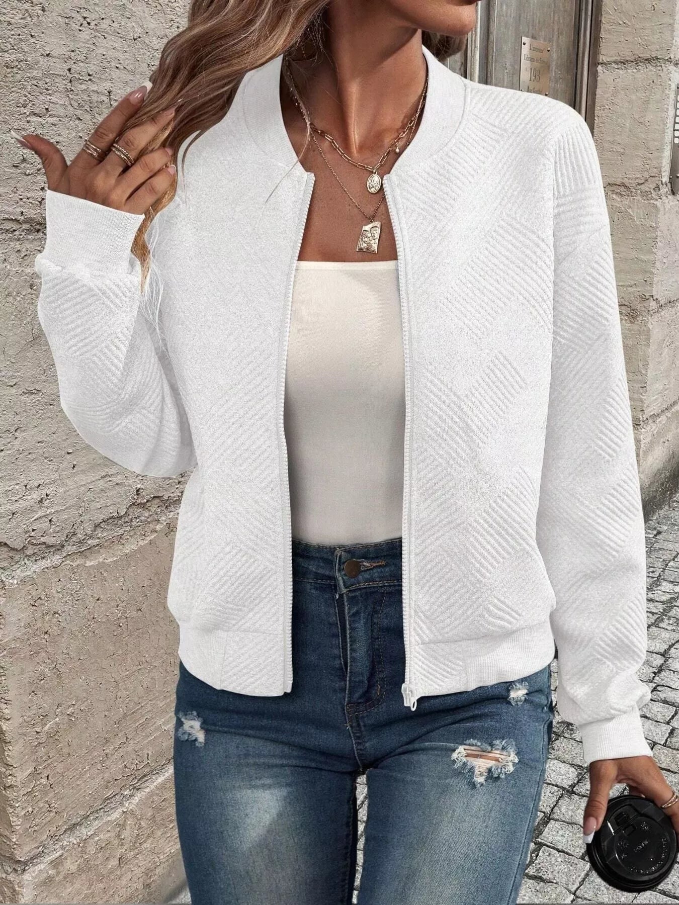 Zip-Up Textured Long Sleeve Jacket 4635ef068daa40a99f233e4cd6b6570e-Max-Origin