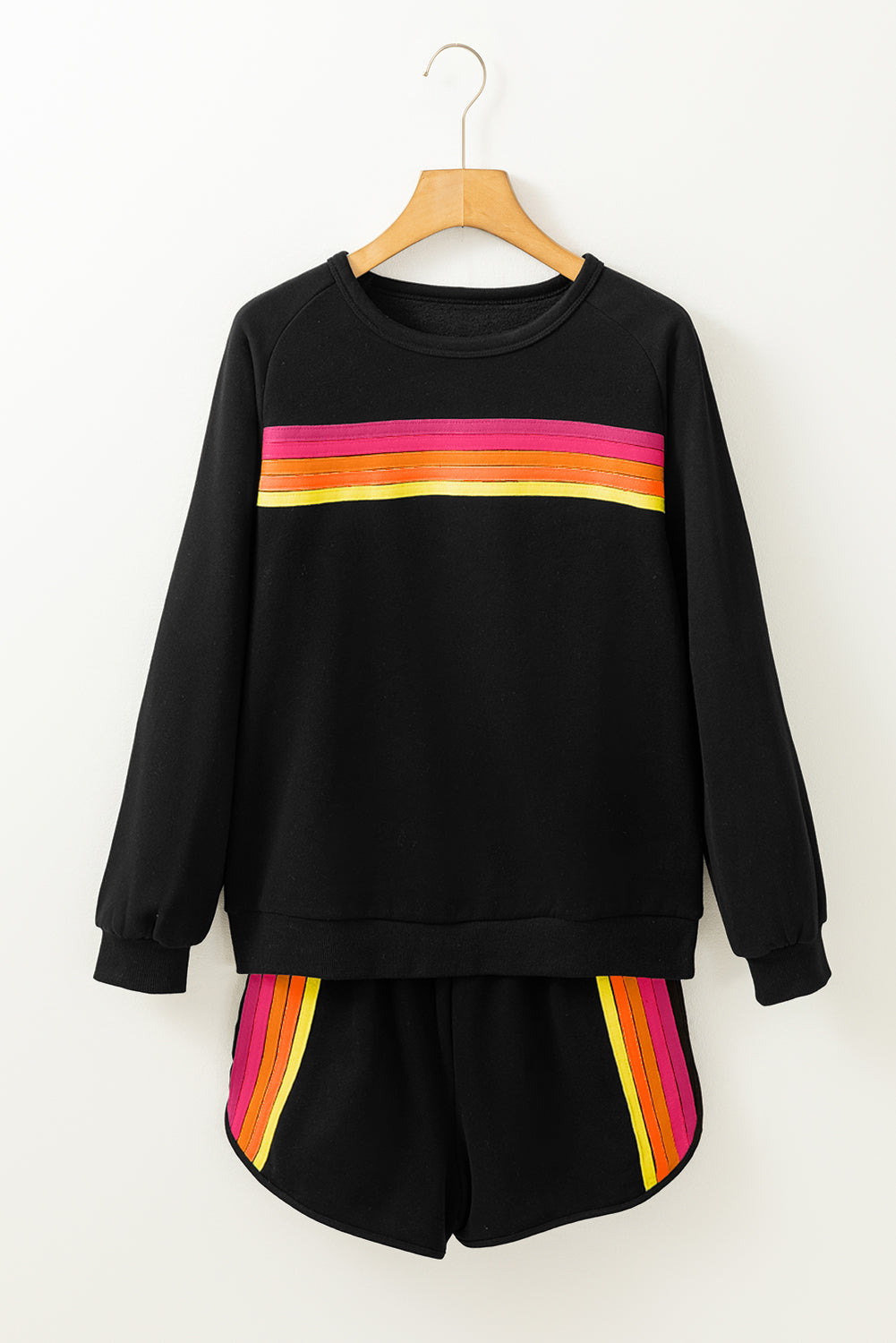 Bonbon Colorful Striped Long Sleeve Pullover and Shorts Set 4639c2475fc8cc8a