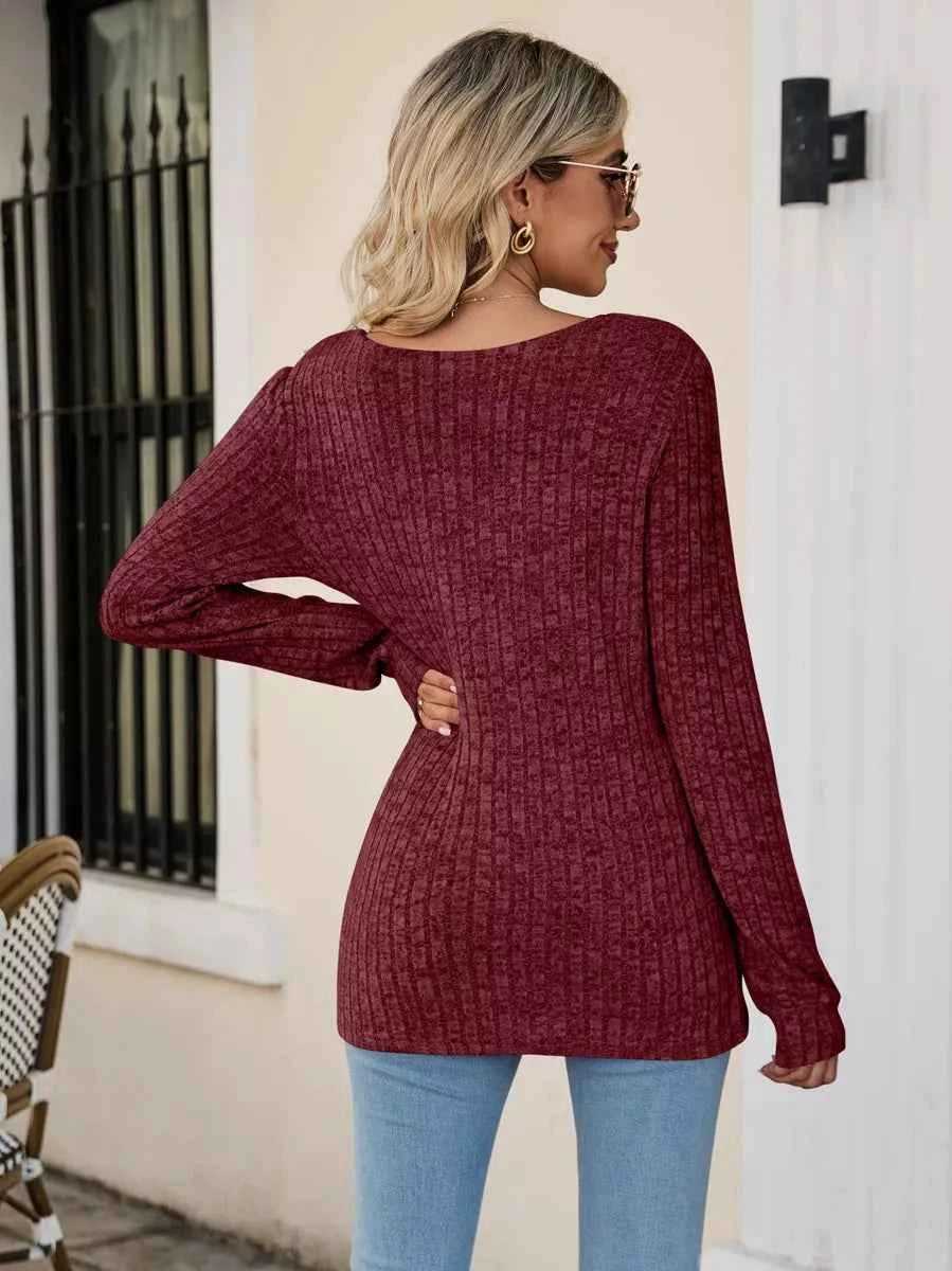 Ribbed Square Neck Long Sleeve T-Shirt 46482281-7da7-4363-860e-c64ceda13f00-Max-Origin