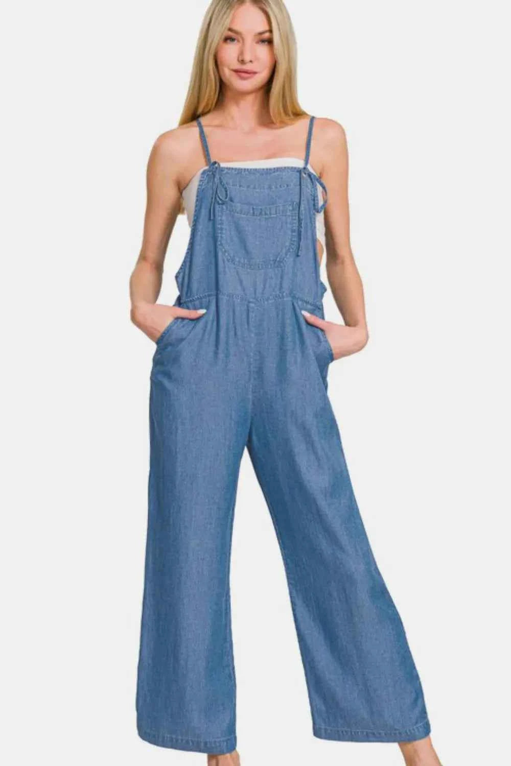 Zenana Washed Adjustable Strap Wide Leg Denim Overalls Dusty Blue 4655e11c-43b0-4ead-b53b-f81506f53b50-Max