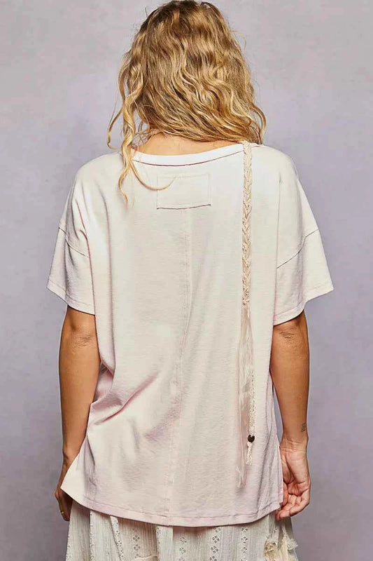 Round Neck Short Sleeve T-Shirt with High Low Hem 465f09ed-3664-4227-91d3-1404d1a45b64-Max-Origin