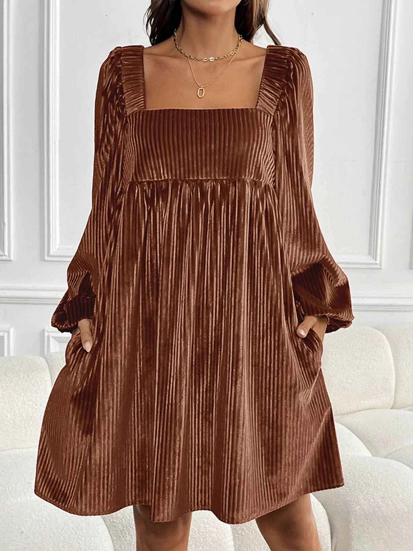 Velvet Square Neck Long Sleeve Dress 466c8be475974f279792227ff93cd4ee-Max-Origin