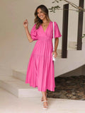 Tiered Puff Sleeve Midi Dress Hot Pink 466ccaf0-f801-4a7f-b3ab-5093ed5e5547-Max-Origin
