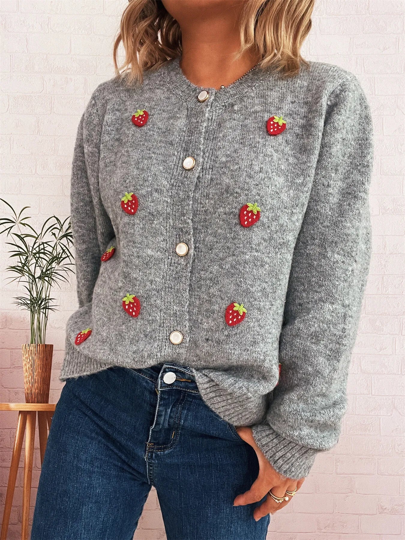 Strawberry Button Up Long Sleeve Cardigan 46726a6461f349318c3eb825798729ba-Max-Origin