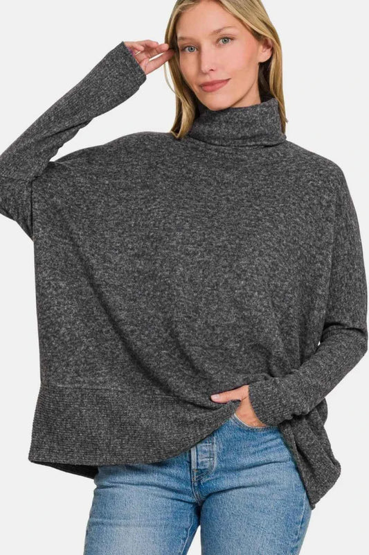 Full Size Brushed Melange Hacci Turtleneck Sweater 467a1015-71a0-46ce-b667-ba4d05020bda-Max