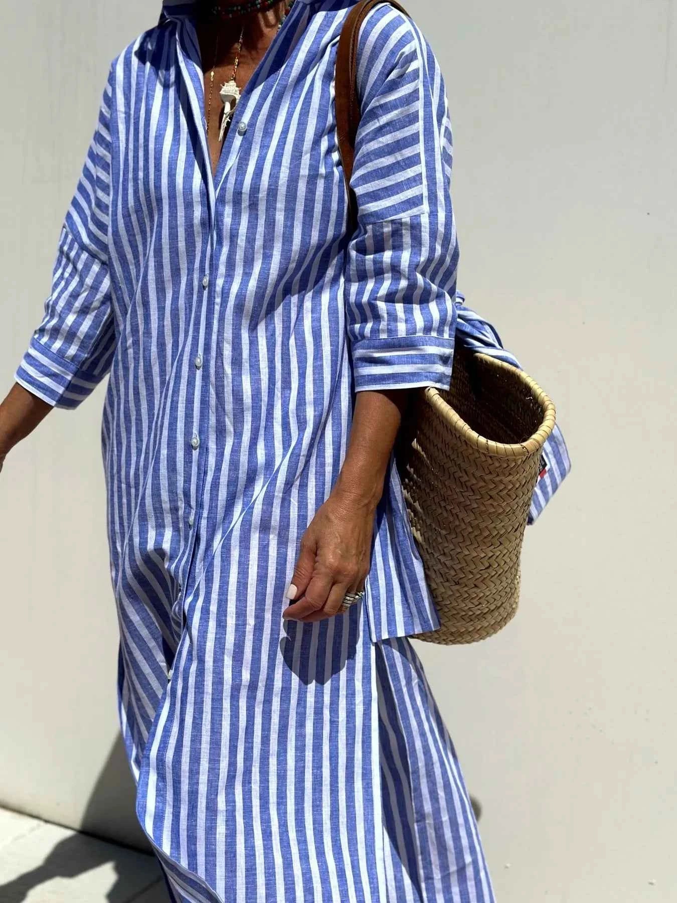 Striped Long Sleeve Shirt Dress Dusty Blue 467bff0231a645228ac1f158bad1203d-Max-Origin