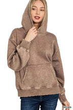 Zenana Fleece Acid Wash Kangaroo Pocket Hoodie BROWN 467c58922a6244afabf44d7666a655de-Max-Origin