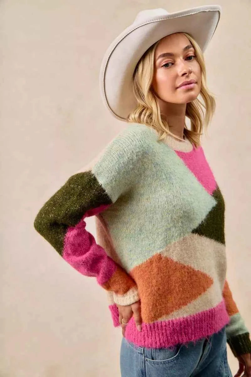 BiBi Multi Color Block Sweater Top 4680dc3a0b1347639d0bef1db74561f8-Max-Origin