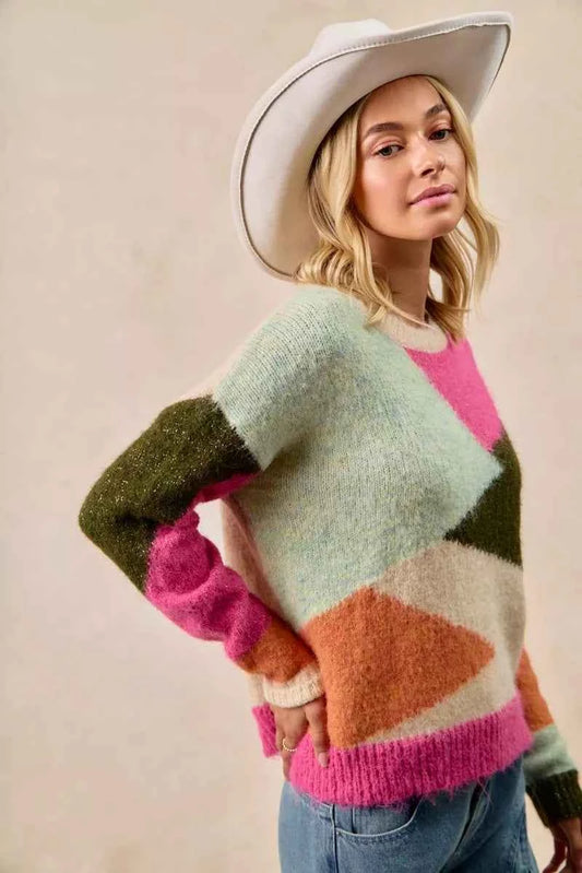 Multi Color Block Sweater Top 4680dc3a0b1347639d0bef1db74561f8-Max-Origin