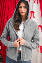 Burgundy Waffle Splicing Zip Up Front Button Hooded Jacket 4681e3c74ffe7107