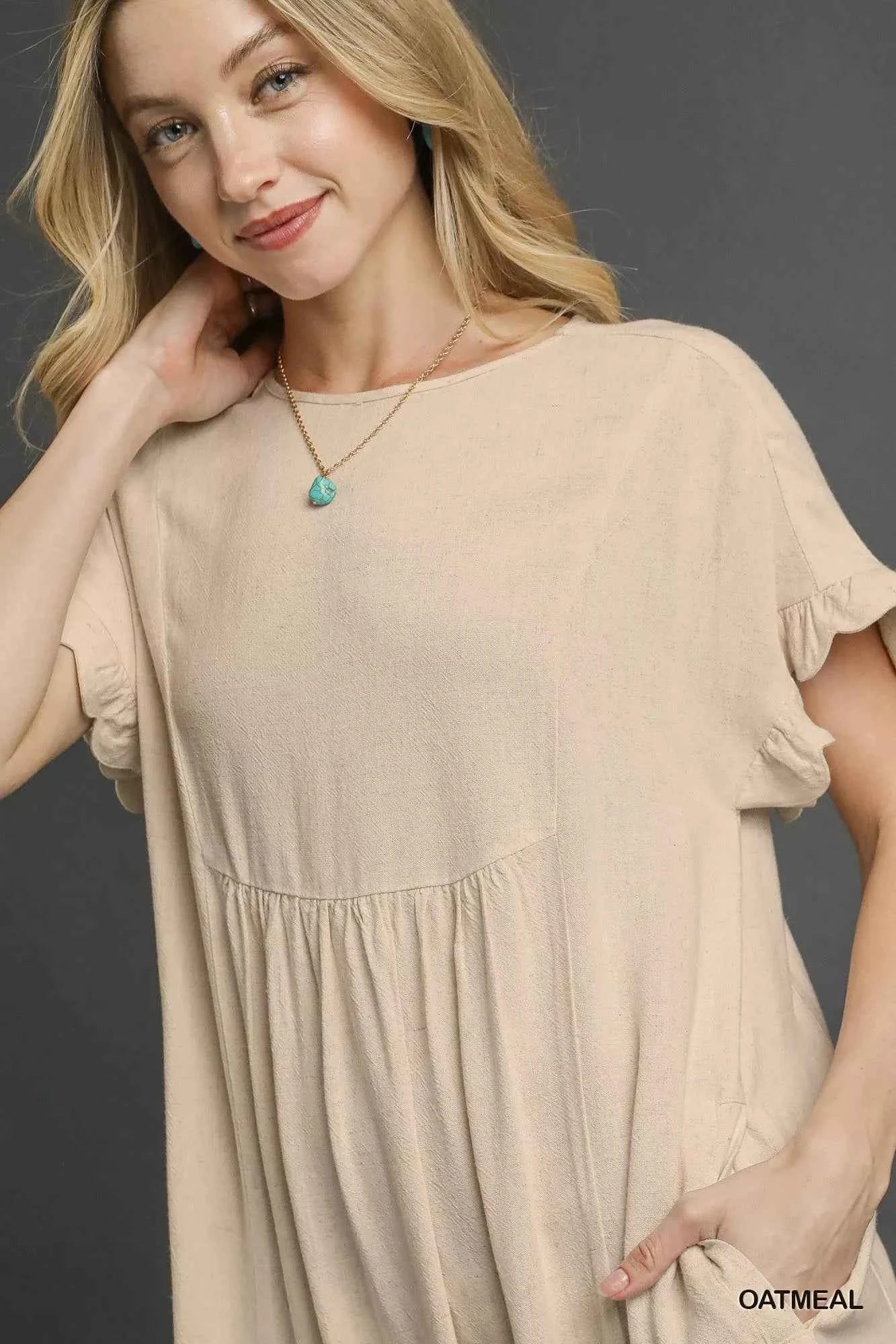 Umgee Linen Ruffle Hem Babydoll Dress 4687045d-1c42-4531-a61c-a29552351a43-Max-Origin