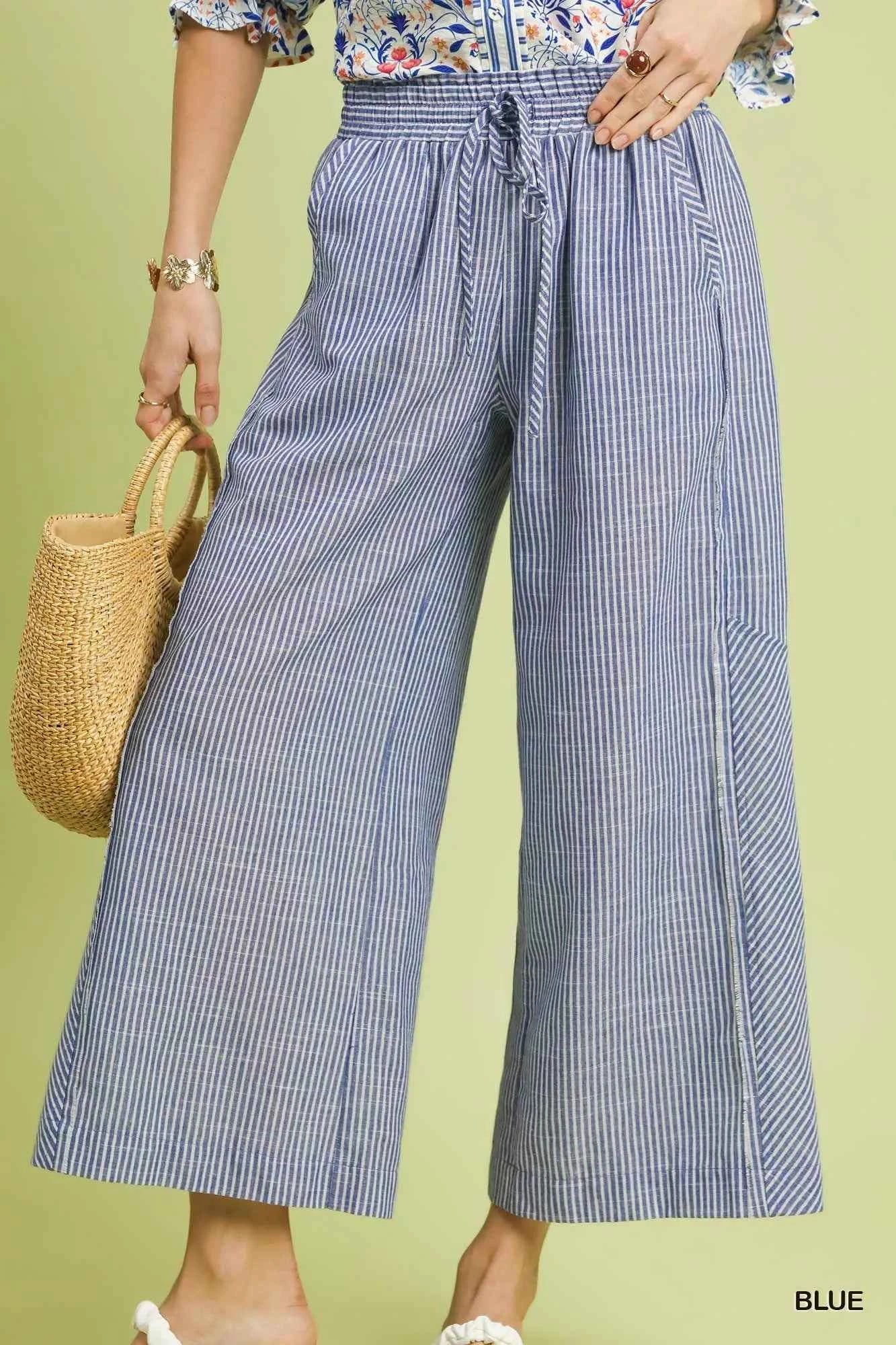 Umgee Linen Blend Striped Wide Leg Pants BLUE 4688da74-d72a-4b5b-a935-17896dd1d0e7-Max-Origin