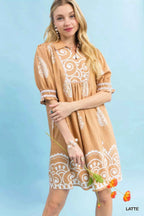 Umgee Paisley Mandala Print Babydoll Dress LATTE 4689ad23-4980-4f52-824d-4763a057e211-Max-Origin