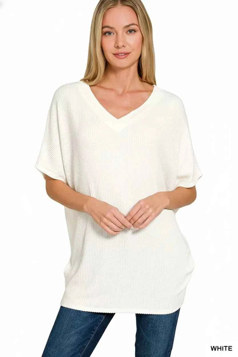 Zenana Raised Rib V-Neck Batwing Top 468bae08-9caa-403c-8808-24eedb136cf7-Max-Origin