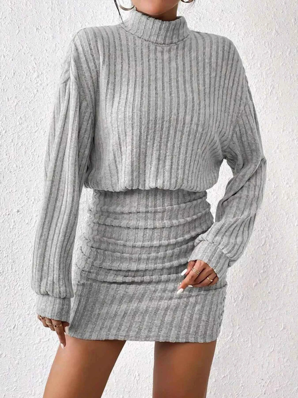 Ribbed Turtleneck Long Sleeve Sweater Dress 468c34a0f71542349025a90212f13a9d-Max-Origin