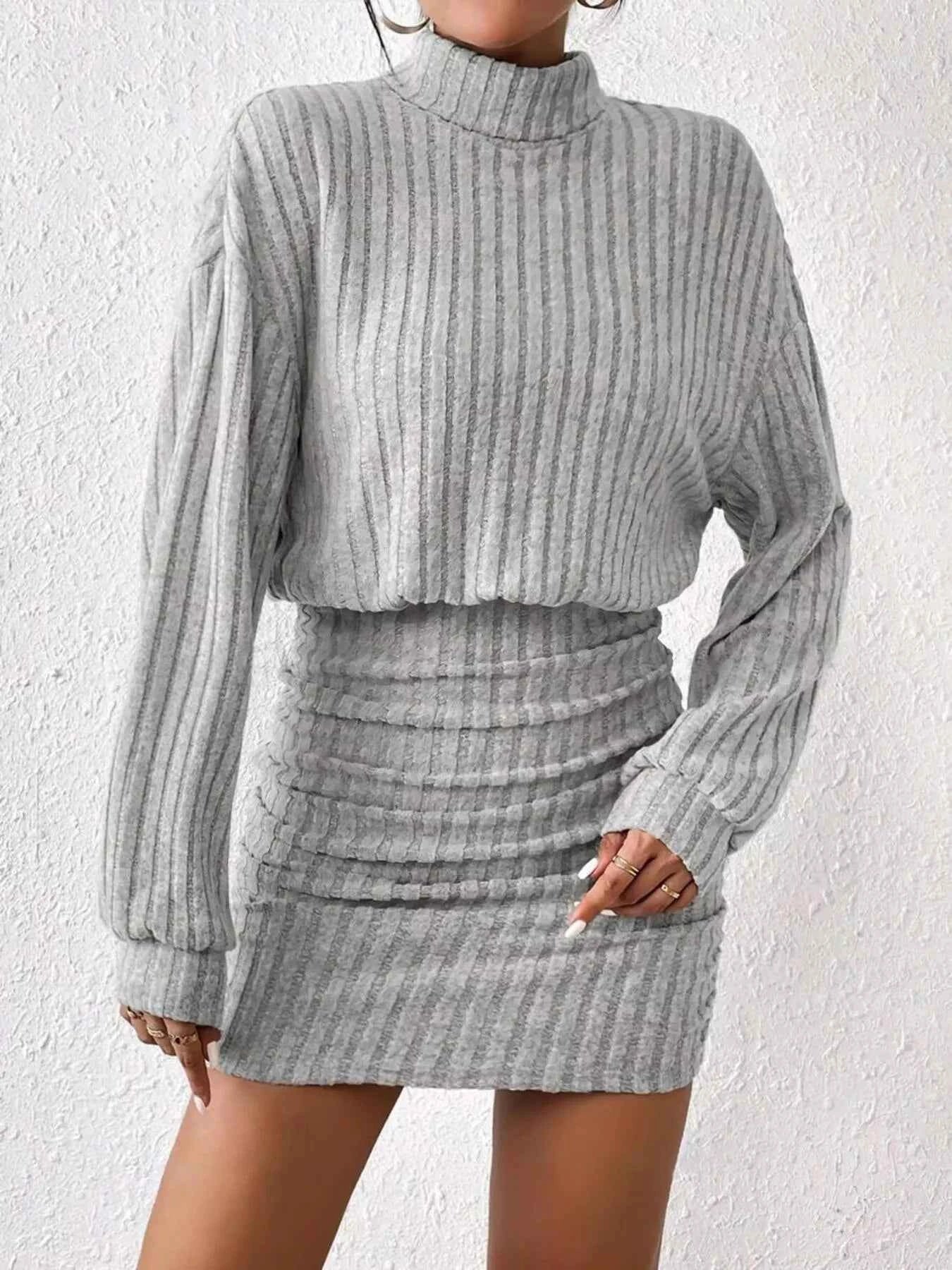 Ribbed Turtleneck Long Sleeve Sweater Dress 468c34a0f71542349025a90212f13a9d-Max-Origin