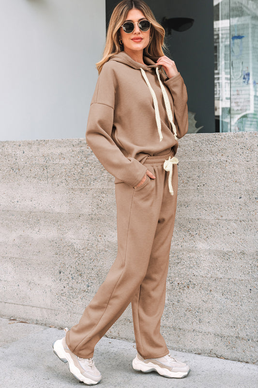 Casual Lace Drawstring Pullover Hoodie and High Waist Pants Corduroy Suit 468dcf6dbc20c787