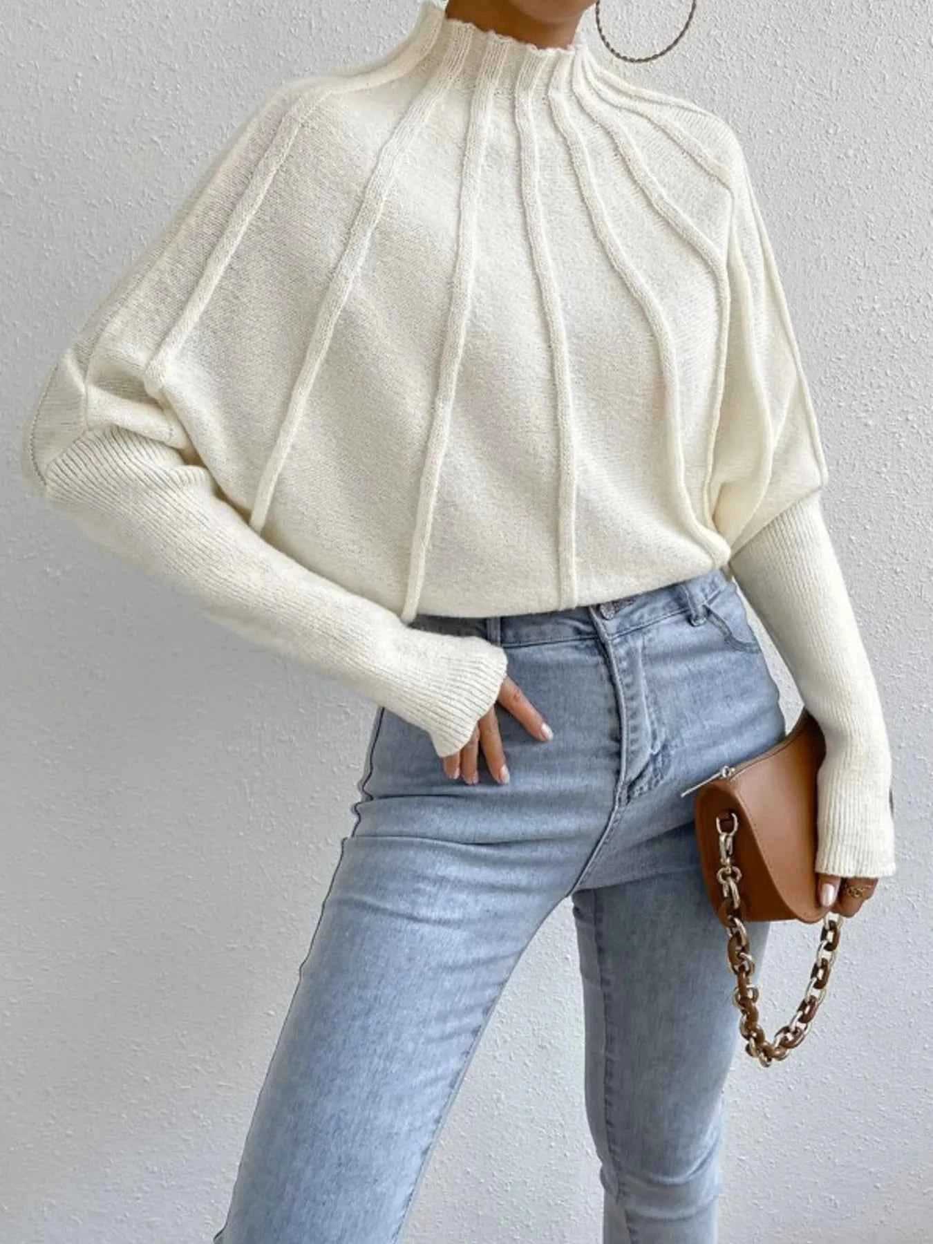 Mock Neck Ribbed Long Sleeve Sweater