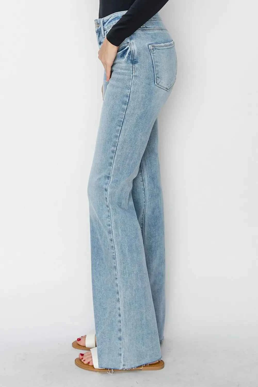 RISEN Full Size High Rise Raw Cut Hem Bootcut Jeans 469084d0-c31d-4642-b1f5-a34db875f33f-Max