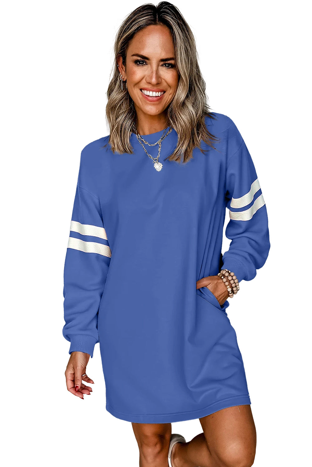 Tillandsia Purple Preppy Striped Sleeve Loose Mini Dress 46933a8d23e5455a