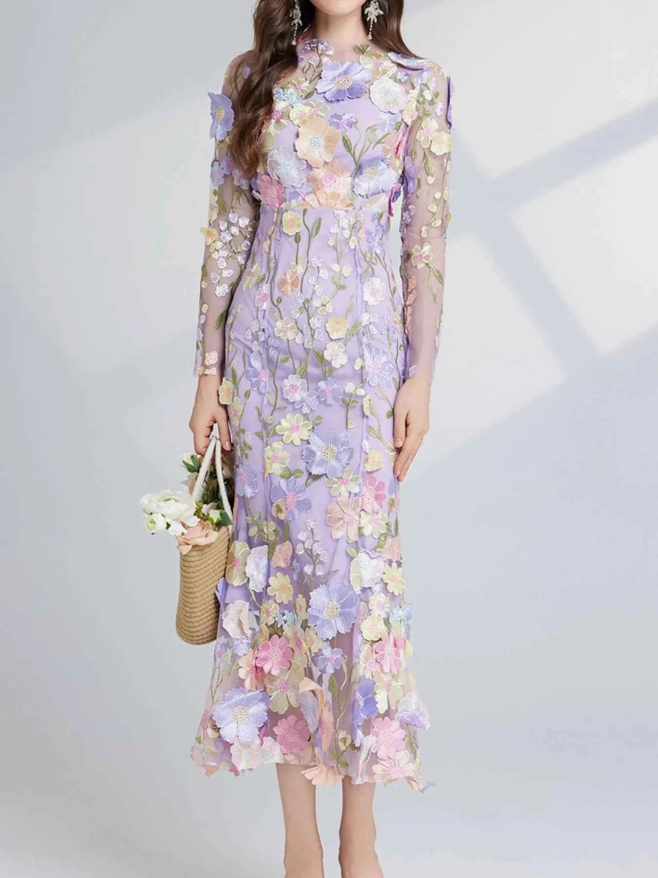 Floral Embroidered Mesh Long Sleeve Midi Dress 46990165-de20-47d2-a068-38154b5b72ec-Max-Origin