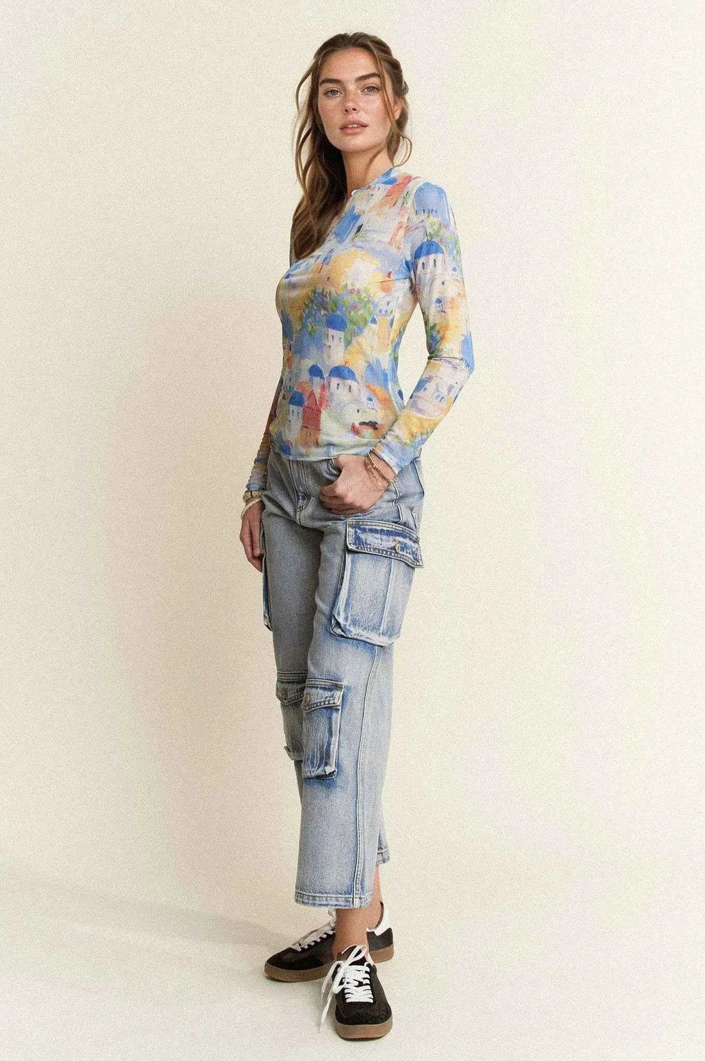 Davi & Dani Multi Printed Mesh Round Neck Long Sleeve Top 469e117865184c248cee1a448bc1ca87-Max-Origin