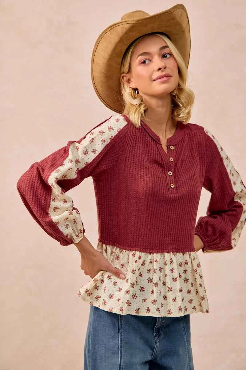 BiBi Waffle with Floral Woven Combo Top 469ef3b0c8944cb48a05563624b0bfb4-Max-Origin