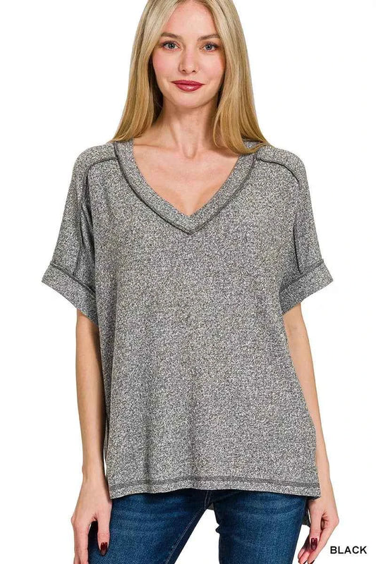 Zenana Full Size Soft Melange Hacci V-Neck Short Sleeve Hi-low Tee Plus Size BLACK 46a00b4c1151486e9cd47613d969ea7f-Max-Origin