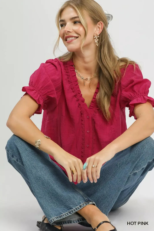Textured Button-Front Puff Sleeve Top 46a64c55-66ad-4ae5-a1c6-f731ac39bca1-Max-Origin