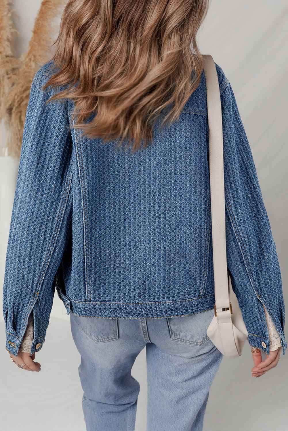 Blue Double Flap Pocket Denim Textured Button Down Jacket 46a839881bd52398