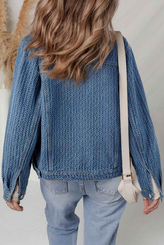 Blue Double Flap Pocket Denim Textured Button Down Jacket 46a839881bd52398