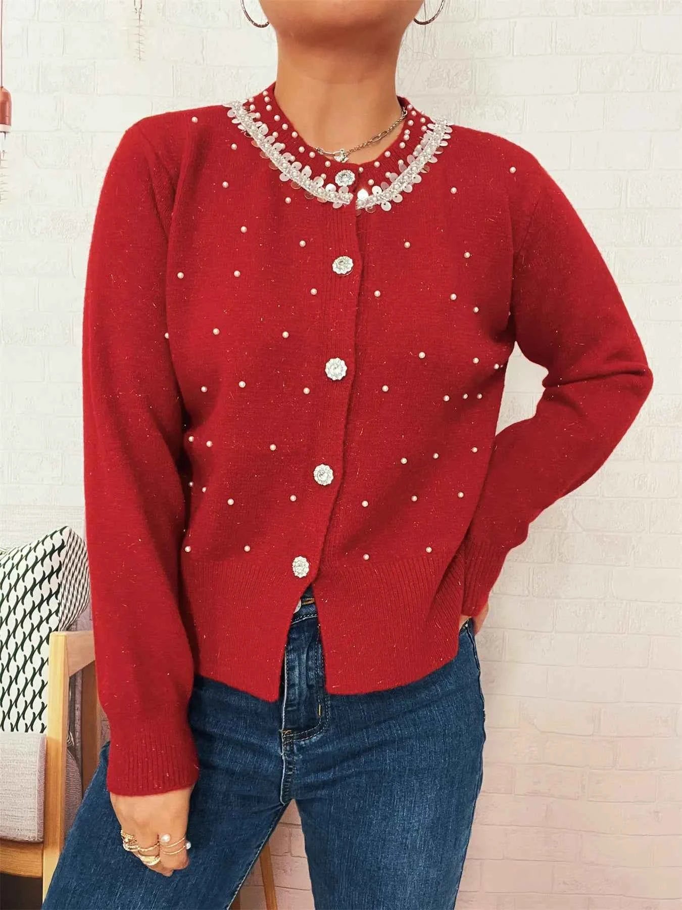 Pearl Detail Button-Front Cardigan 46a96b8fd8774e8bb5ea3801628353c3-Max-Origin