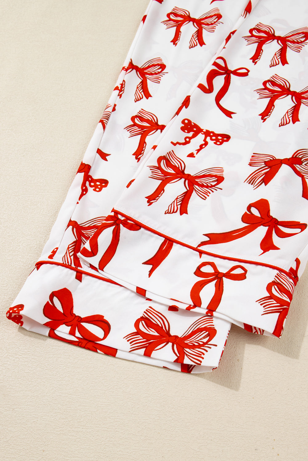 Red Christmas Bow Print Long Sleeve 2pcs Pajama Set 46aa545eb57e9be4