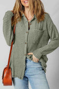 Thermal Ribbed Button-Up Drop Shoulder Textured Sh Mist Green 46ab126a-c05f-4209-a3d0-c0b50b0e16a8