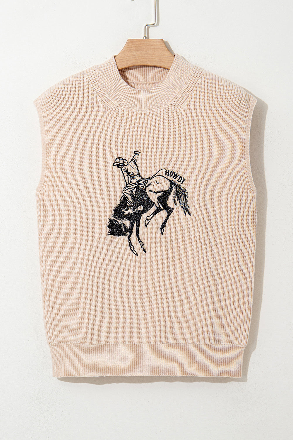 Oatmeal Cowboy Graphic High Neck Short Sleeve Knit Top 46b041a14159f43e