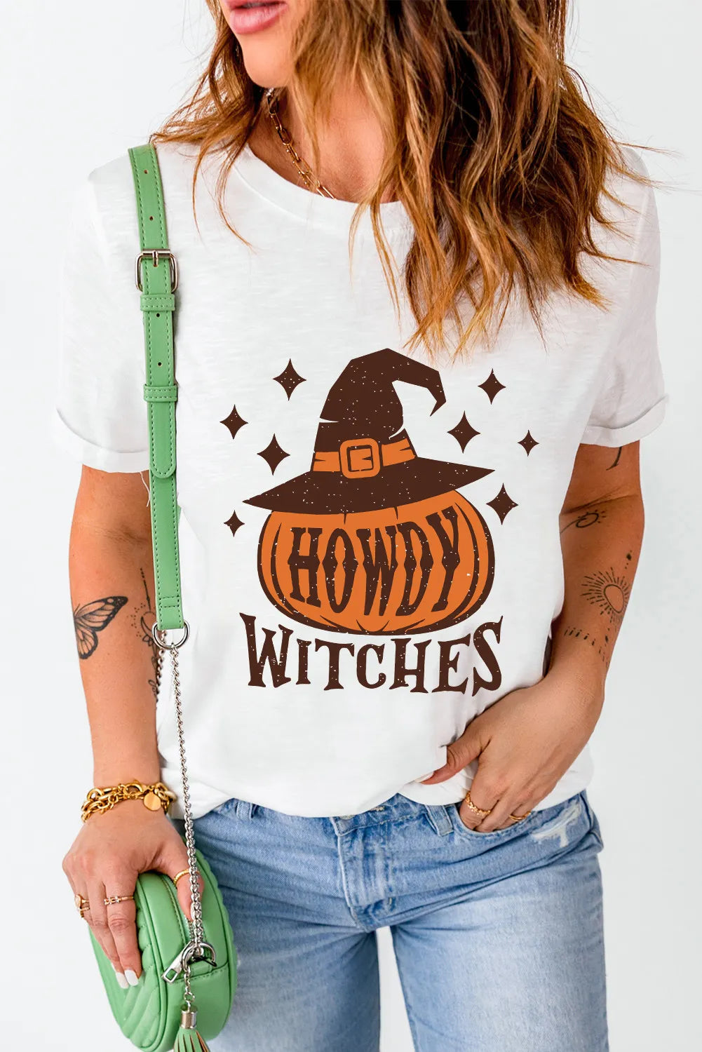HOWDY WITCHES Round Neck Short Sleeve T-Shirt 46b68f97-30c1-4900-ba6a-9d83288b7f82-Max