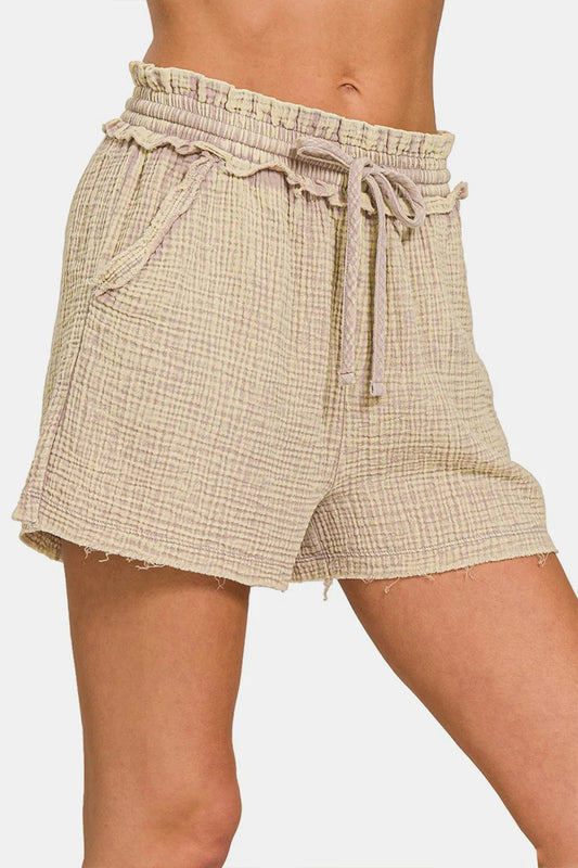 Washed Frayed Hem Drawstring Shorts 46c36b15-15aa-4425-a49d-8df819b508e9-Max