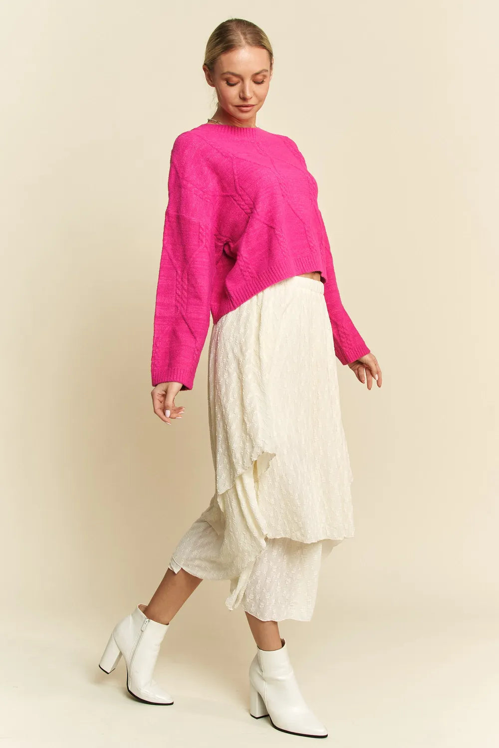 Davi & Dani Diamond Cable Pattern Drop Shoulder Sweater 46c6ee2a-4489-4514-8219-ca3426f6eab8-Max