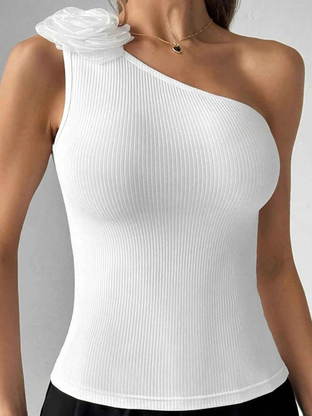 Flower Ribbed Single Shoulder Tank 46c8f37eab40483cac067a6d6a02d061-Max-Origin