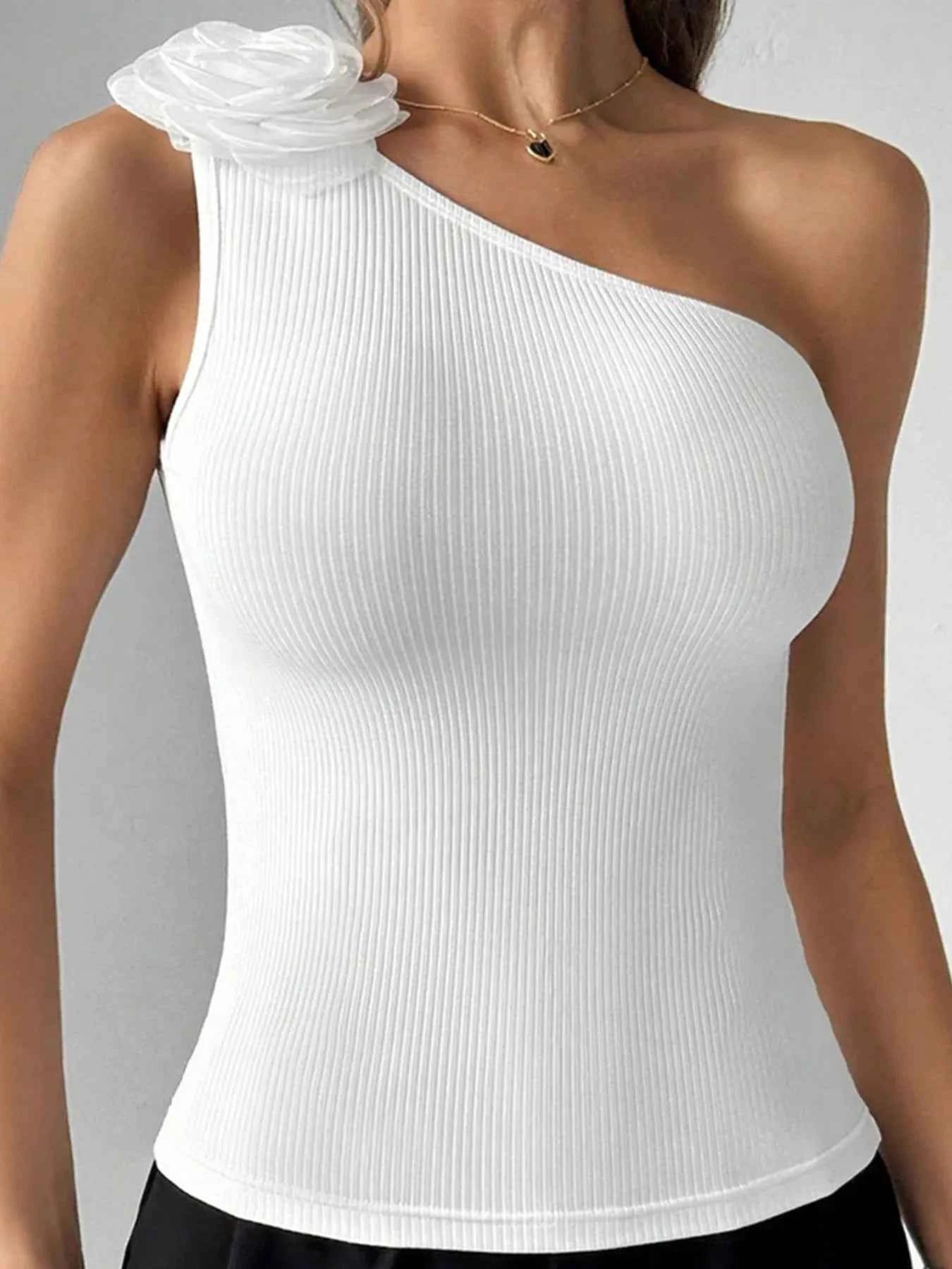 Flower Ribbed Single Shoulder Tank 46c8f37eab40483cac067a6d6a02d061-Max-Origin